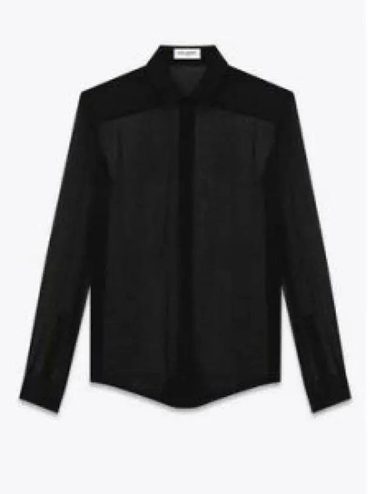 See-through Long Sleeve Shirt Black - SAINT LAURENT - BALAAN 2