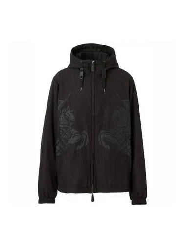 Men's Equestrian Knight Print Hooded Jacket Black - BURBERRY - BALAAN 1