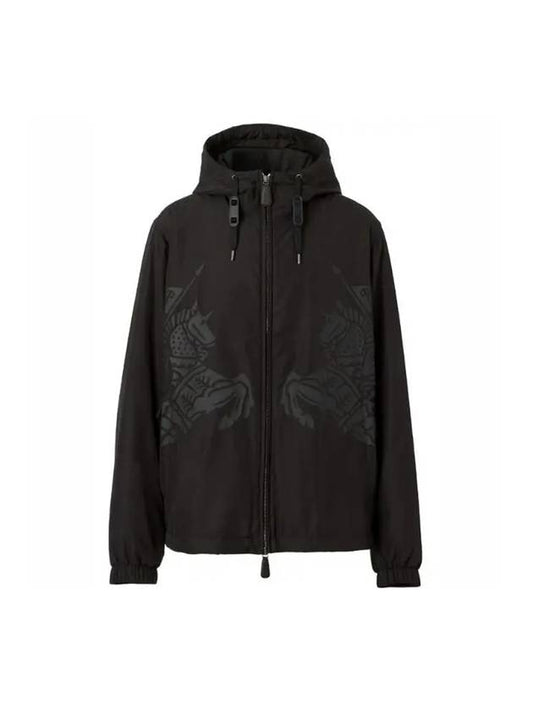 Men's EKD Print Hooded Jacket Black - BURBERRY - BALAAN 1