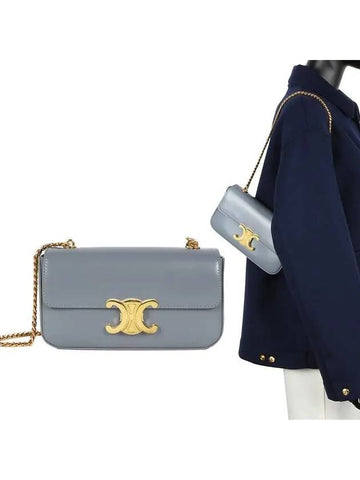 Triomphe Shiny Calfskin Shoulder Bag Blue Grey - CELINE - BALAAN 1