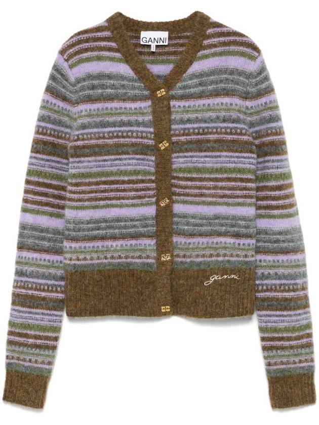 Stripe Wool Cardigan Military Olive - GANNI - BALAAN 2