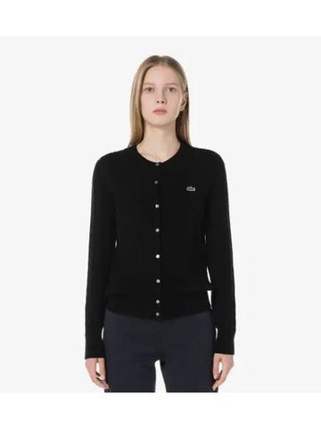 Women s Cable Crew Neck Cardigan Black - LACOSTE - BALAAN 1