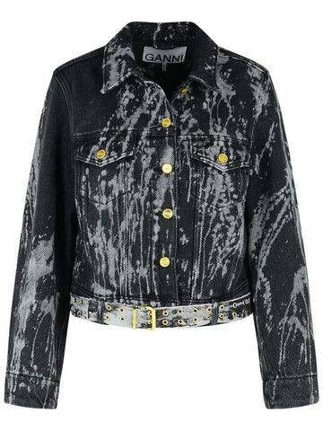 Ganni Black Denim Jacket - GANNI - BALAAN 1