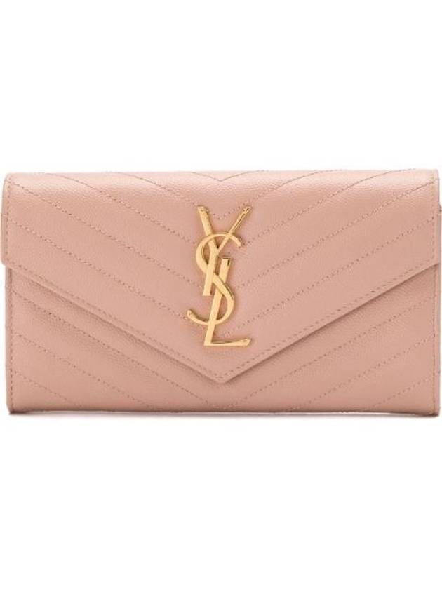 Matelasse Monogram Quilting Leather Flap Long Wallet Pink - SAINT LAURENT - BALAAN 1