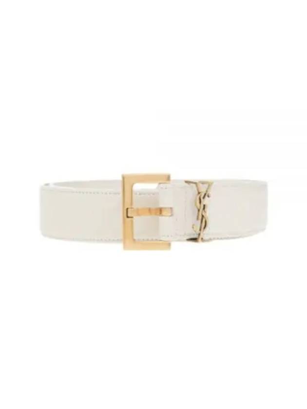 Monogram Buckle Leather Belt White - SAINT LAURENT - BALAAN 2