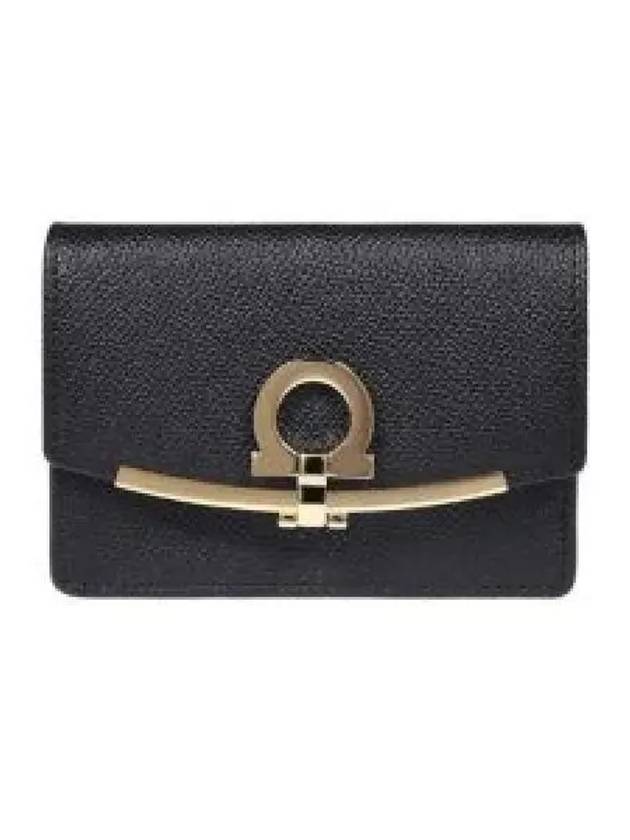 Gancini Calfskin Card Wallet Black - SALVATORE FERRAGAMO - BALAAN 2