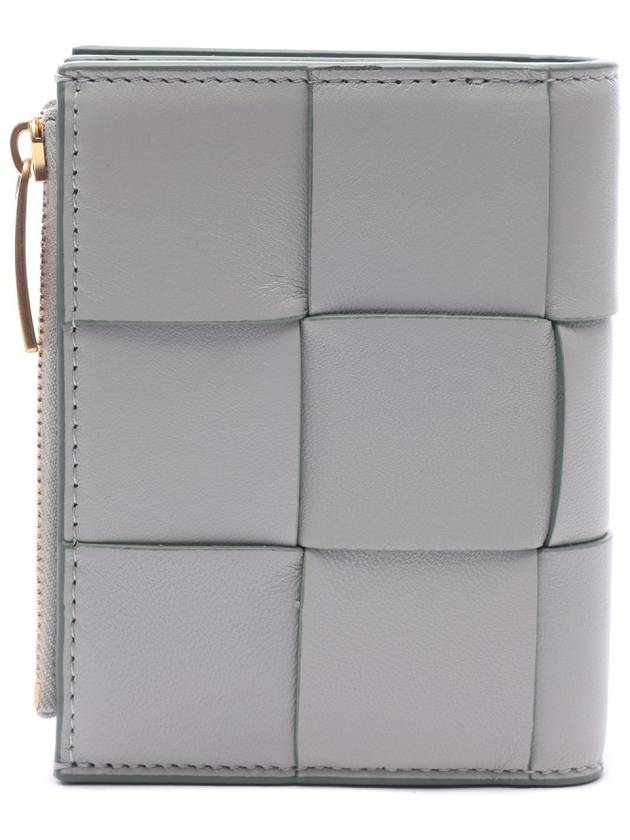 Cassette Zipper Small Leather Half Wallet Grey - BOTTEGA VENETA - BALAAN 5