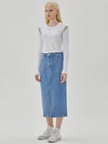 Denim Pocket Slit H Line Skirt Light Indigo - RYUL+WAI: - BALAAN 3