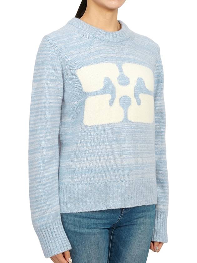 Graphic Wool Blend Knit Top Light Blue - GANNI - BALAAN.