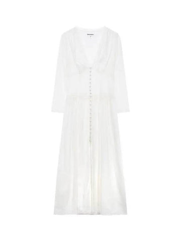 Lace trim V-neck long dress ivory - REFORMATION - BALAAN 1