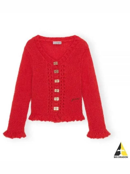 Mohair Butterfly Button Cardigan Red - GANNI - BALAAN 2