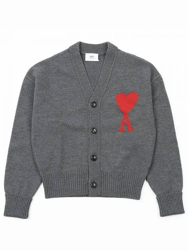 Big Heart Logo Wool Cardigan Grey - AMI - BALAAN 2