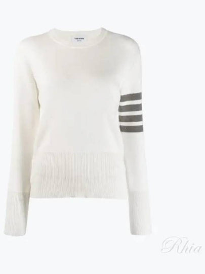 Milano Stitch Crewneck 4-Bar Cotton Crepe Knit Top White - THOM BROWNE - BALAAN 2