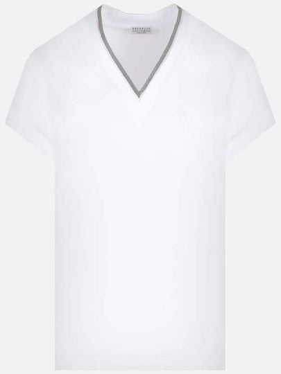 Monilli V-Neck Short Sleeve T-Shirt White - BRUNELLO CUCINELLI - BALAAN 2