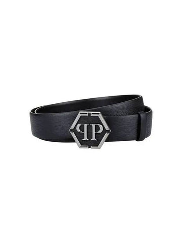 Men's hexagon buckle leather belt black 271066 - PHILIPP PLEIN - BALAAN 1