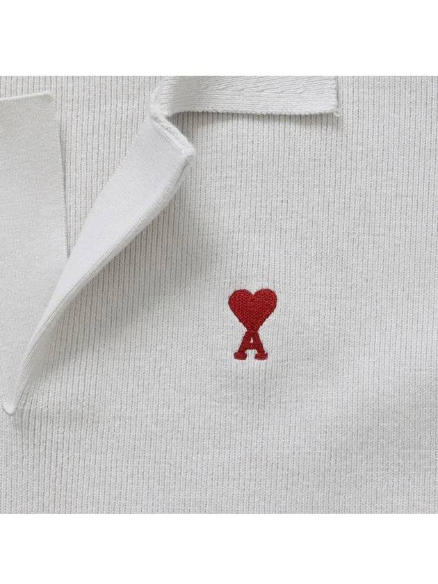 Small Heart Long Sleeve Polo Shirt White - AMI - BALAAN 4