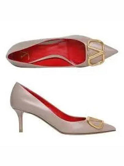 V Logo Signature Smooth Leather Pumps Heels Grey - VALENTINO - BALAAN 2