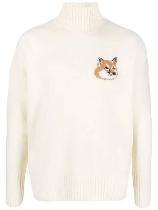 Men's Fox Head Patch Oversized Wool Turtleneck Ecru - MAISON KITSUNE - BALAAN 2