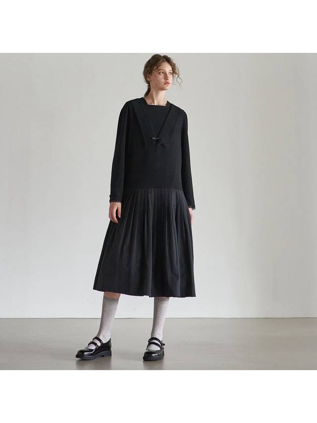 Women's Lace Collar Pleated DressBlack - MITTE - BALAAN 5