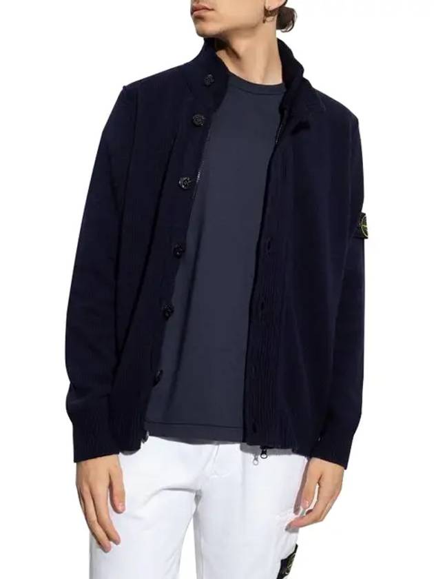 Men's Patch High Neck Lambswool Knit Cardigan Navy - STONE ISLAND - BALAAN 3