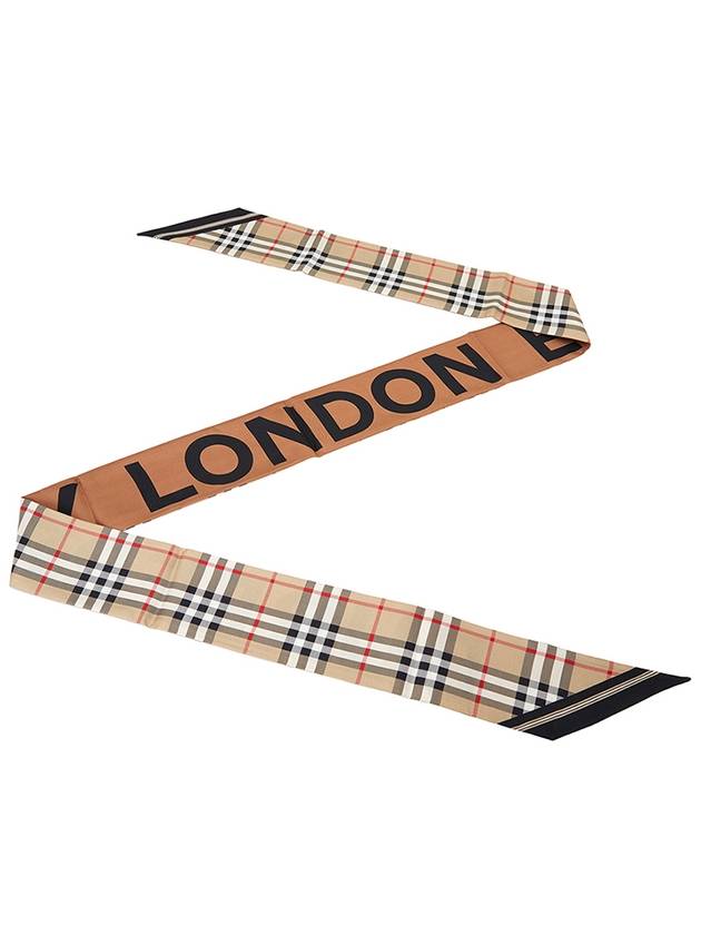 Vintage Check Logo Print Silk Skinny Reversible Scarf Archive Beige - BURBERRY - BALAAN 3