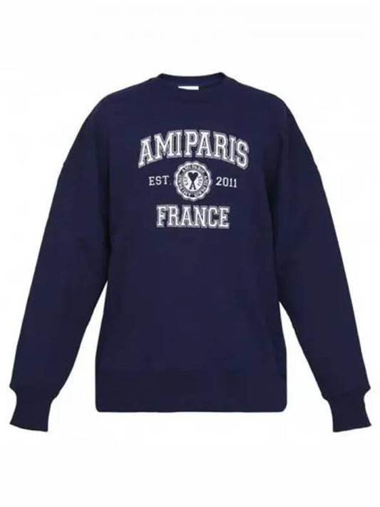 Logo Print Sweatshirt Navy - AMI - BALAAN 2