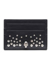 Skull Studded Leather Card Wallet Black - ALEXANDER MCQUEEN - BALAAN 1