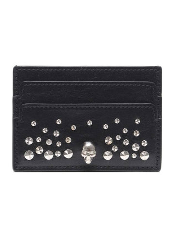 Skull Studded Leather Card Wallet Black - ALEXANDER MCQUEEN - BALAAN 1