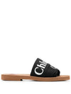 Woody Logo Flat Mule Slippers Black - CHLOE - BALAAN 2