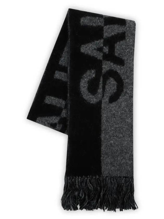 Bicolor Logo Wool Mohair Muffler Black Grey - SAINT LAURENT - BALAAN 3