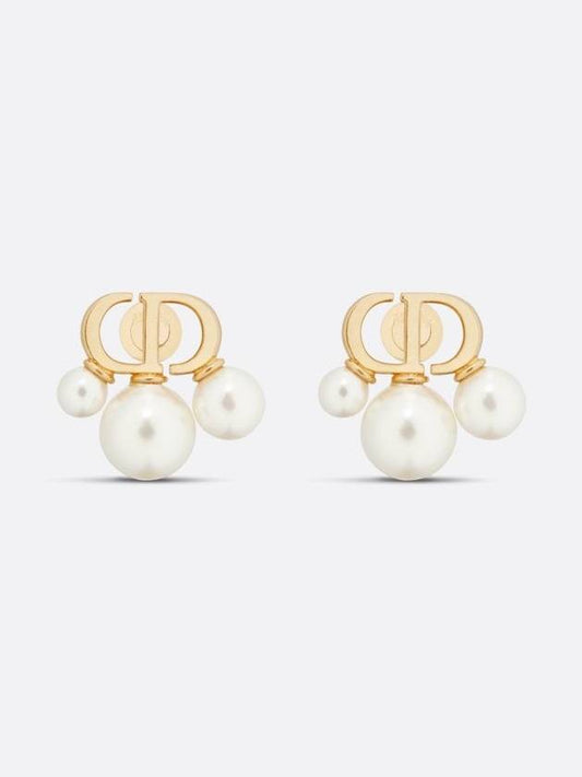 Tryptique Resin Pearl Mini Stud Earrings Gold - DIOR - BALAAN 2