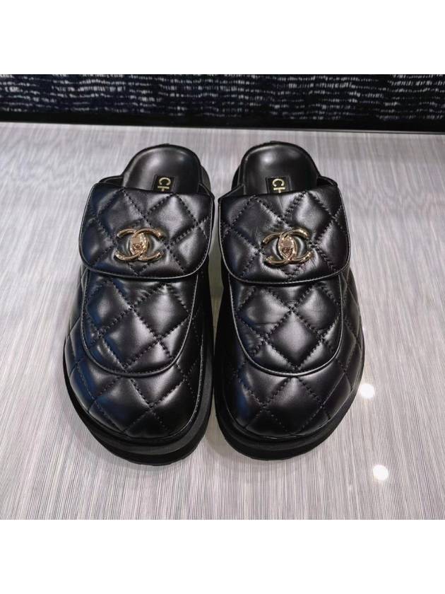 CC Logo Quilted Turnlock Mule Clog Slippers Loafers Black G45431 - CHANEL - BALAAN 4