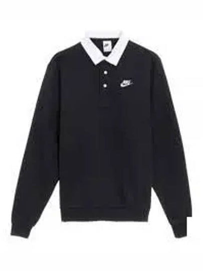 Club Fleece Long Sleeve Polo Shirt Black - NIKE - BALAAN 2