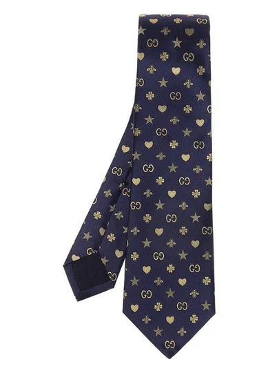 Symbol Motif Pattern Slim Silk Tie Navy - GUCCI - BALAAN 2