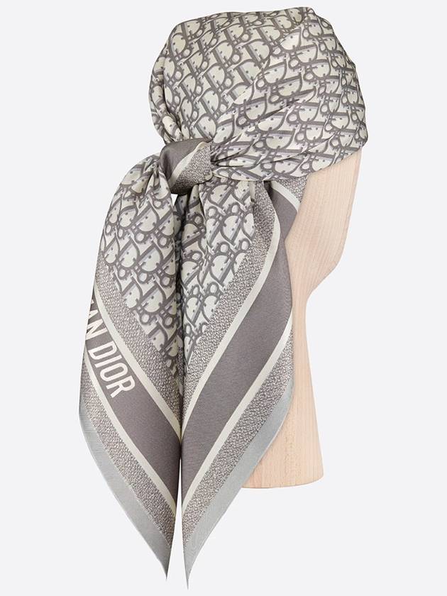 Oblique Twin Square Silk Twill Scarf Grey Navy Blue - DIOR - BALAAN 4