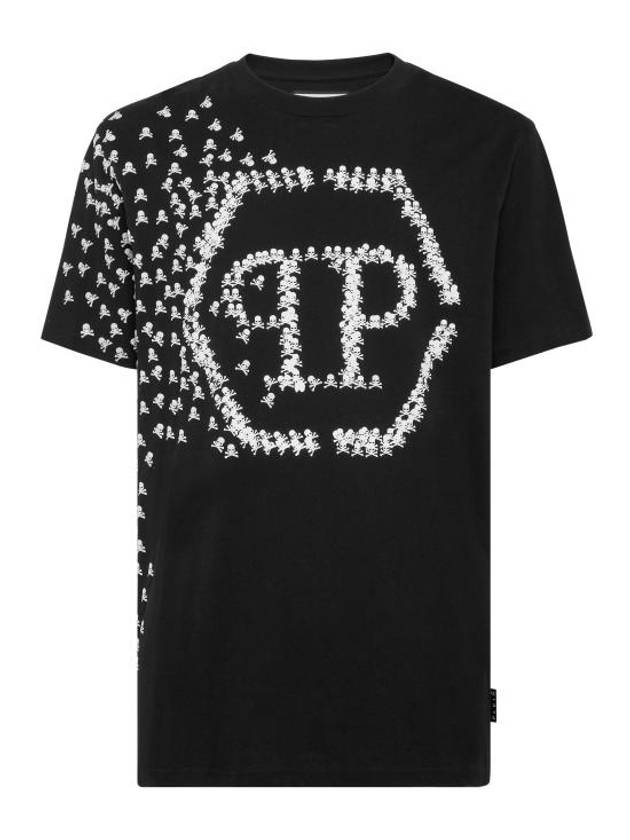 Skull Bones Logo Print Cotton Short Sleeve T-Shirt Black - PHILIPP PLEIN - BALAAN 1