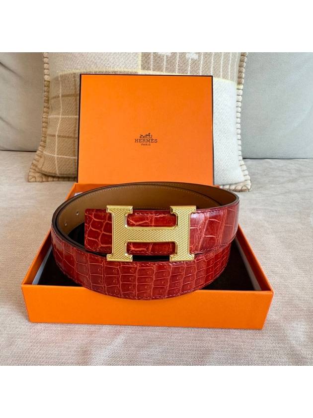 H Buckle Men s Belt Reversible Crocodile Gold Plated Size 90 - HERMES - BALAAN 4