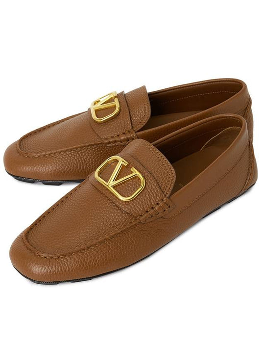 Men's V Logo Signature Leather Loafers Brown - VALENTINO - BALAAN 2