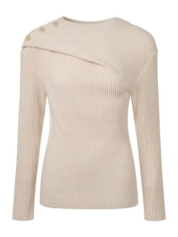 Women s Button Shoulder Long Sleeve Pleated Top Beige - MONPLISSE - BALAAN 1