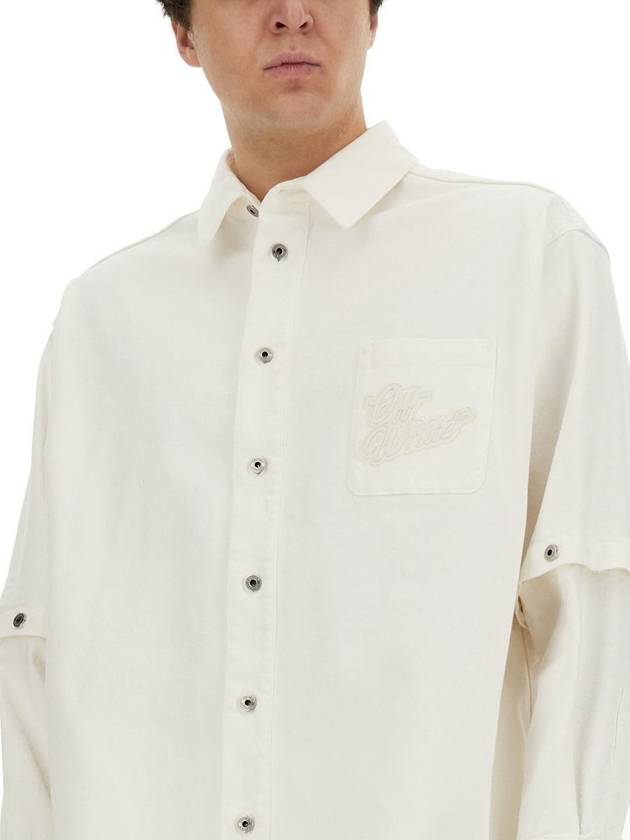 90 aposs logo applique cotton shirt OMYD059S24DEN0010202 - OFF WHITE - BALAAN 5