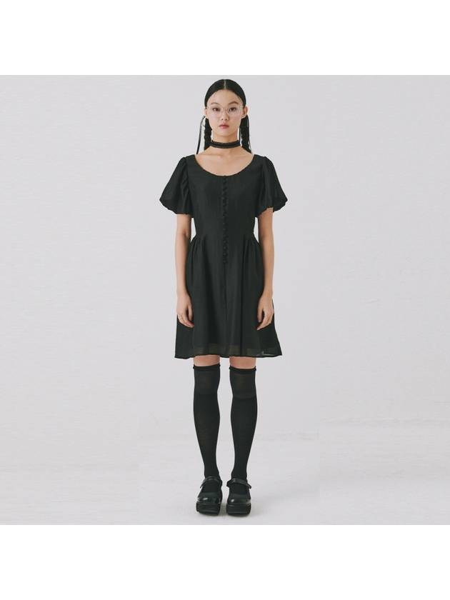 Balloon Sleeve Round Neckling Midi Dress Black - NARU KANG - BALAAN 1