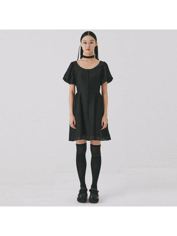 Balloon sleeve Round neckling Midi Dress - NARU KANG - BALAAN 1