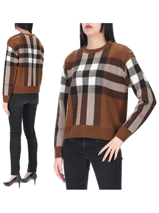 Women's Vintage Wool Check Knit Top Brown - BURBERRY - BALAAN.