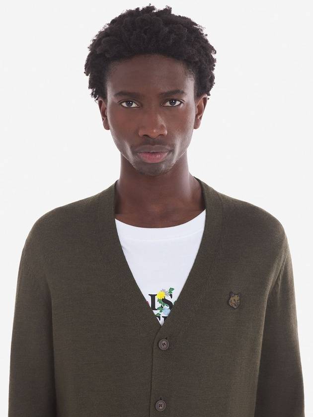 Bold Fox Head Patch V Neck Wool Cardigan Khaki - MAISON KITSUNE - BALAAN 3