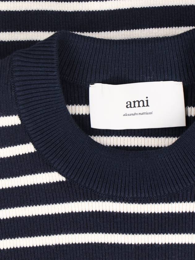 Striped Sailor Crew Neck Knit Top White Navy - AMI - BALAAN 5