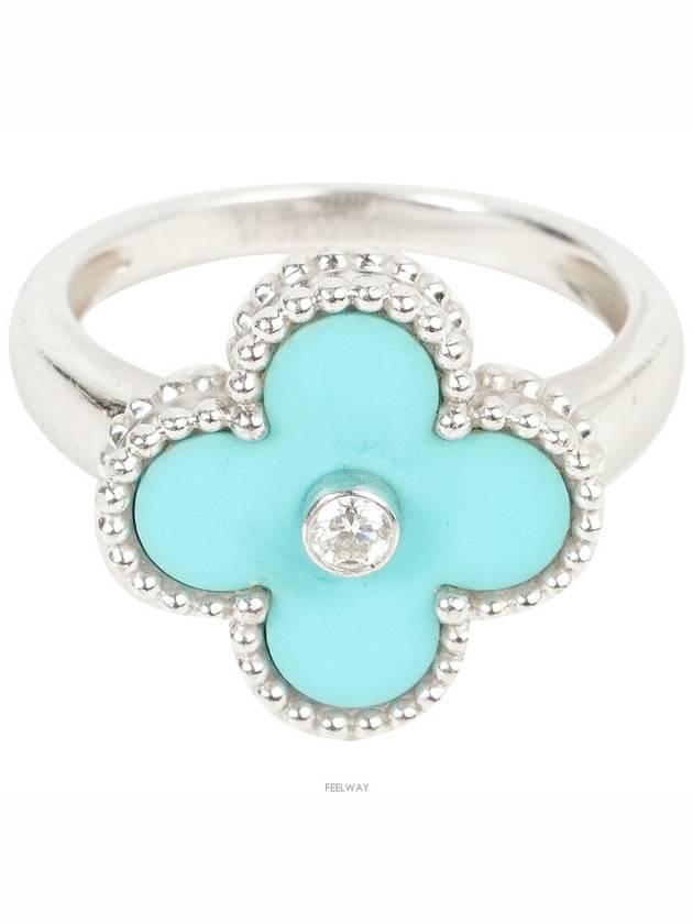 Van Cleef Arpels Vintage Alhambra Ring White Gold Turquoise Diamond 52 74195 - VANCLEEFARPELS - BALAAN 1