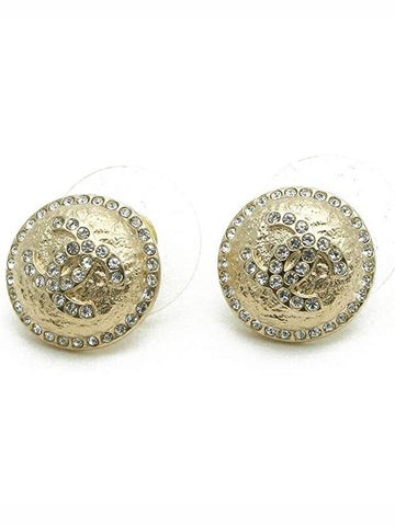 CC Logo Rhinestone Round Earrings Gold - CHANEL - BALAAN 1