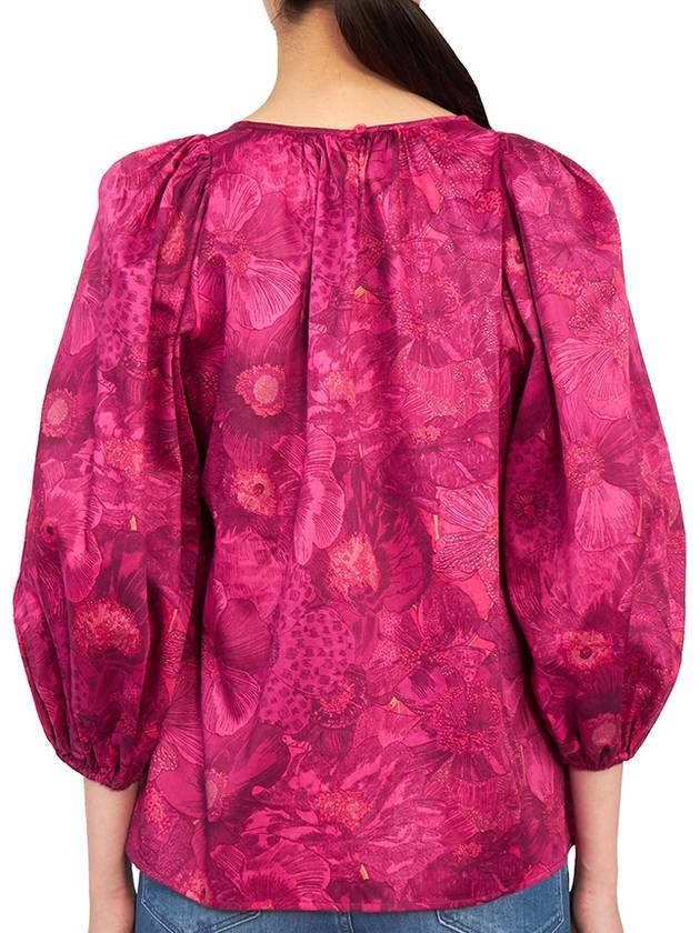 Women's Flower Motif Puff Sleeve Cotton Blouse Pink - VANESSA BRUNO - BALAAN 5