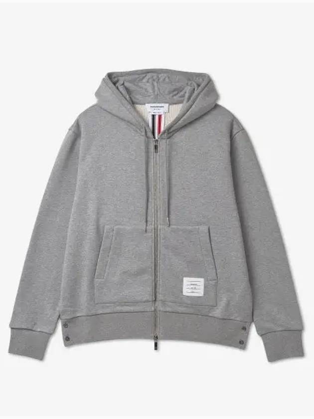 Center Back Stripe Cotton Zip Up Hoodie Light Grey - THOM BROWNE - BALAAN 2