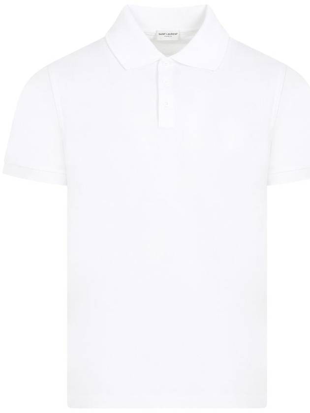 Men's Monogram Cotton Short Sleeve Polo Shirt White - SAINT LAURENT - BALAAN 2